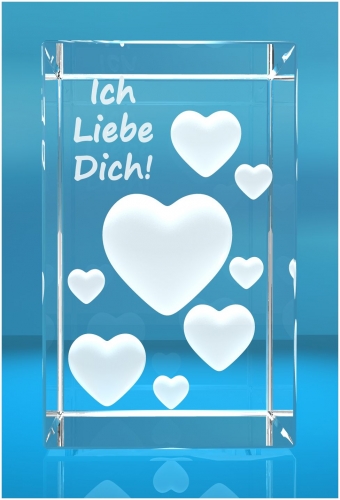 3D Glaquader I Viele Herzen in 3D I Text: Ich liebe Dich 3D Glaquader I Viele Herzen in 3D I Text: Ich liebe Dich