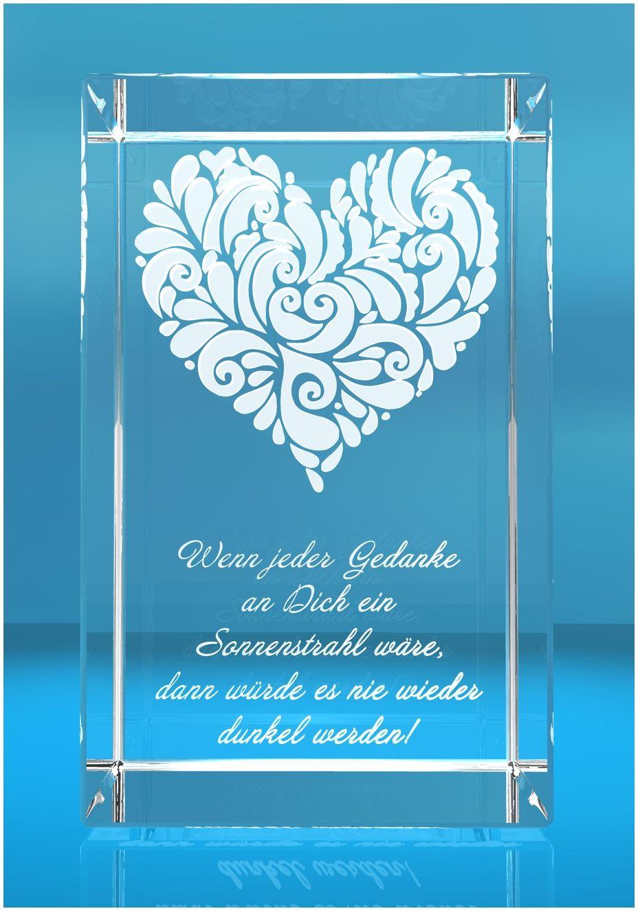 3D Glasquader verziertes Herz Wenn jeder Gedanke an Dich... 3D Glasquader verziertes Herz Wenn jeder Gedanke an Dich...