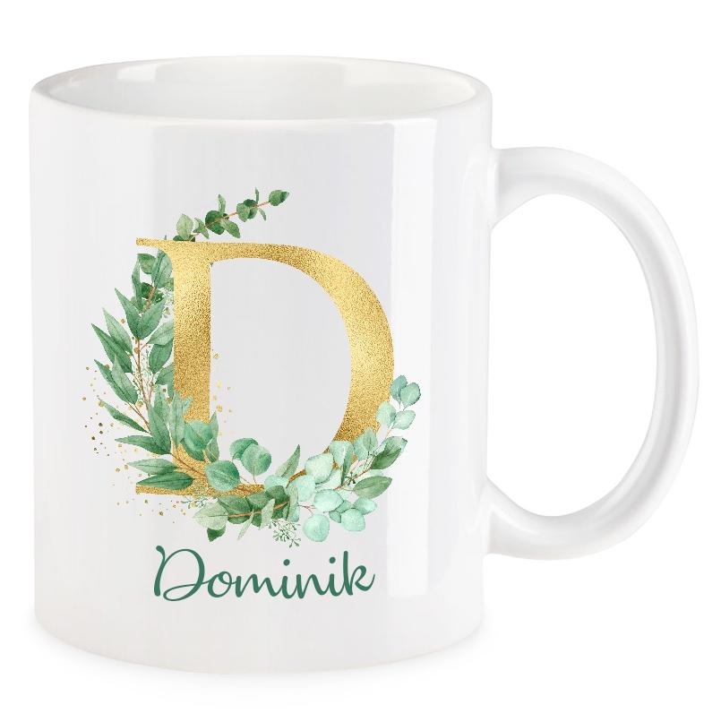 LOVEGOALS Kaffeetasse Eukalyptus Namenstasse Monogramm personalisiert incl. Deinem Wunschnamen