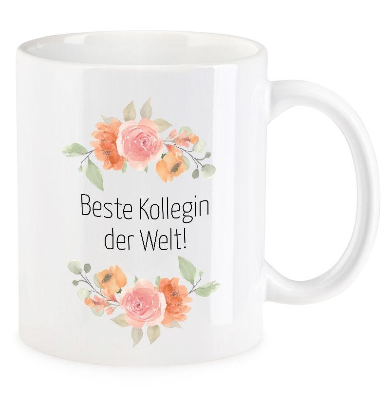 VIP-LASER Kaffee-Tasse Blütendekor mit Spruch | Beste Kollegin der Welt! VIP-LASER Kaffee-Tasse Blütendekor mit Spruch | Beste Kollegin der Welt!