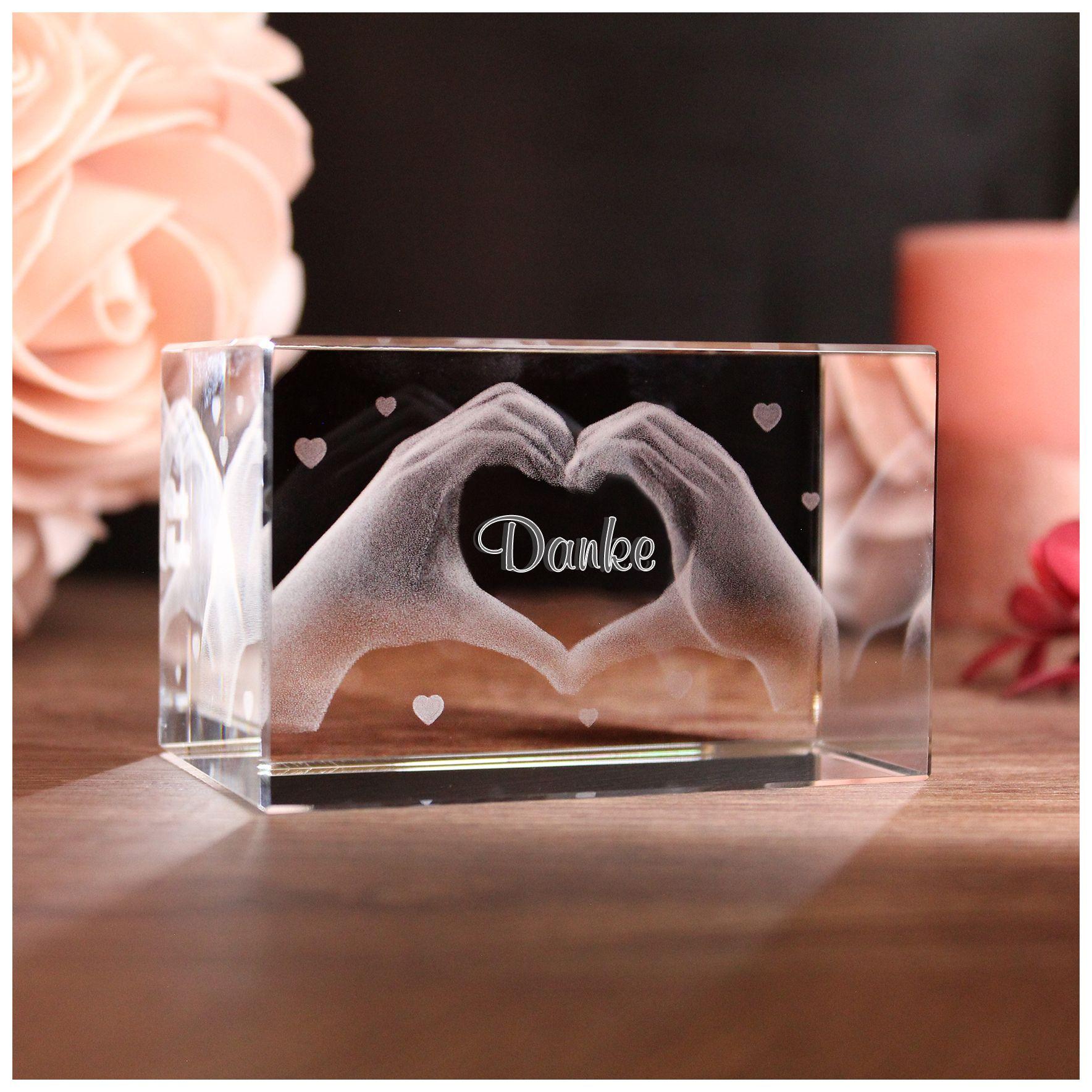 LoveGoals 3D Glaskristall | Motiv Hände | Danke