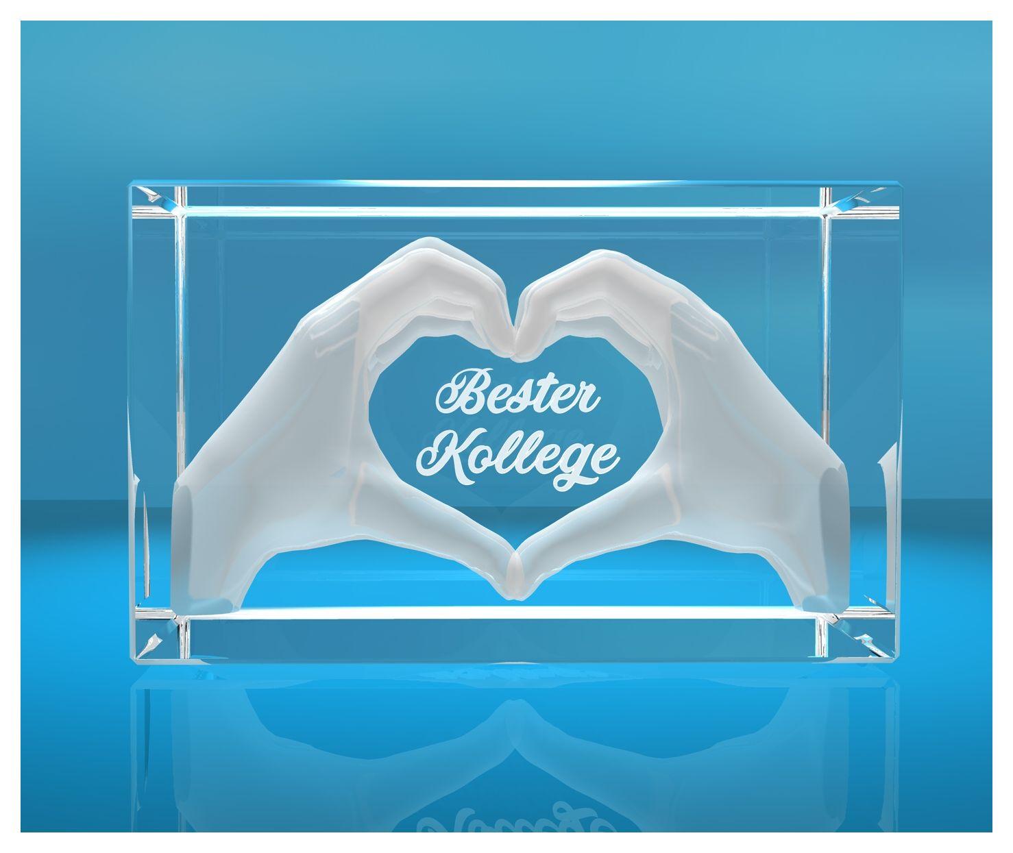 3D Glasquader I Herz aus Händen mit Gravur I Text: Bester Kollege 3D Glasquader I Herz aus Händen mit Gravur I Text: Bester Kollege