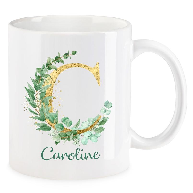 LOVEGOALS Kaffeetasse Eukalyptus Namenstasse Monogramm personalisiert incl. Deinem Wunschnamen