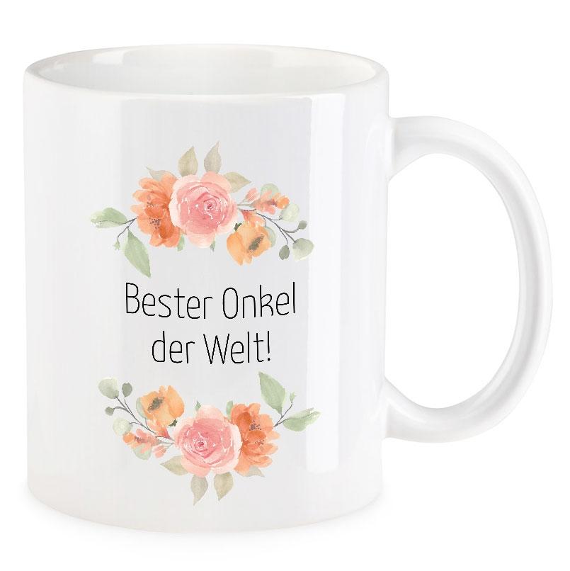 VIP-LASER Kaffee-Tasse Blütendekor mit Spruch | Bester Onkel der Welt!