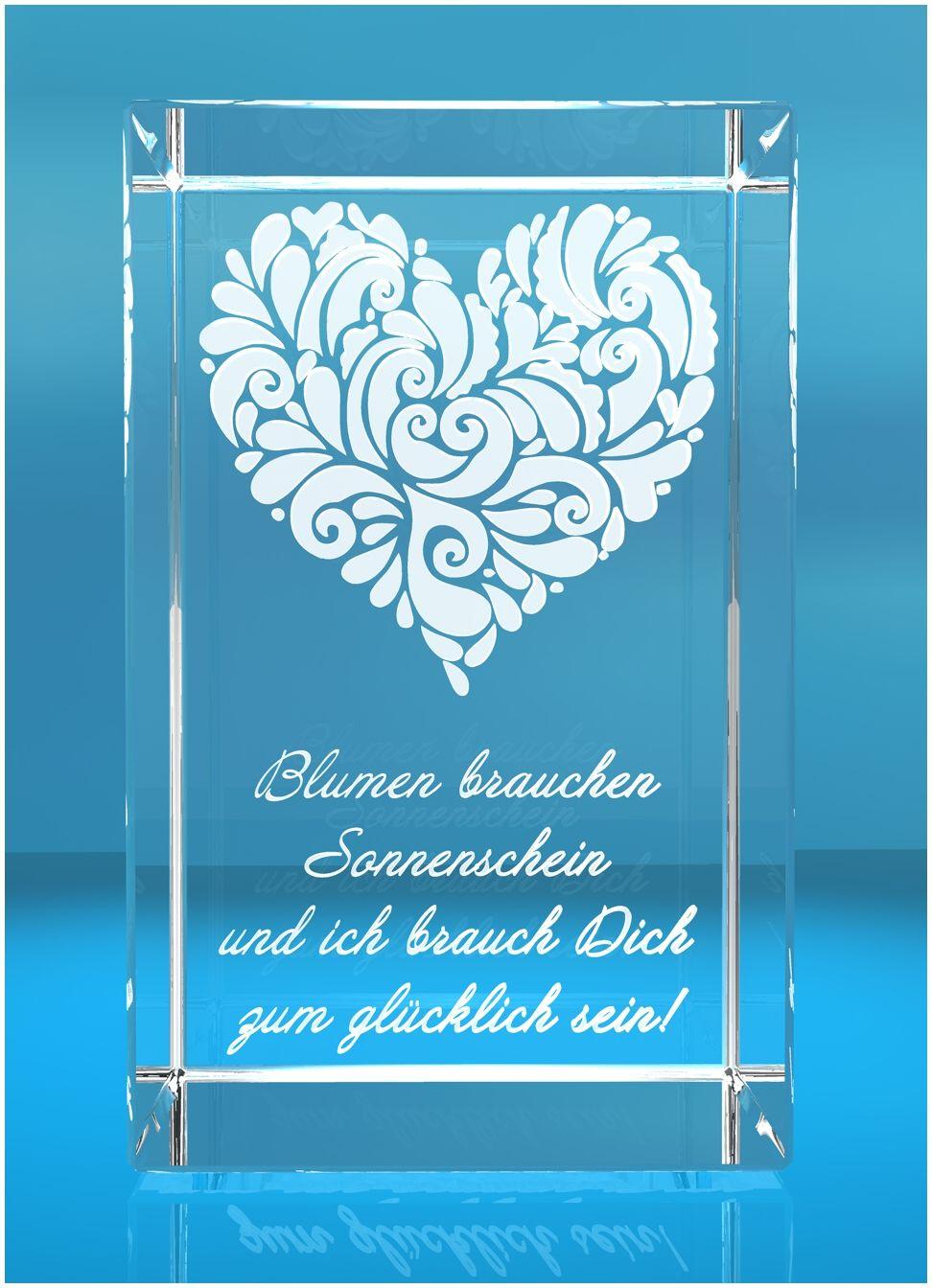 3D Glasquader verziertes Herz Blumen brauchen Sonnenschein und ich brauch Dich zum glücklich sein! 3D Glasquader verziertes Herz Blumen brauchen Sonnenschein und ich brauch Dich zum glücklich sein!
