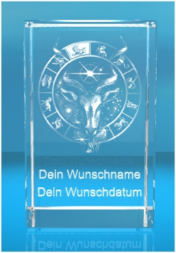 3D Glasquader Motiv: Sternzeichen Steinbock + Wunschtext 3D Glasquader Motiv: Sternzeichen Steinbock + Wunschtext