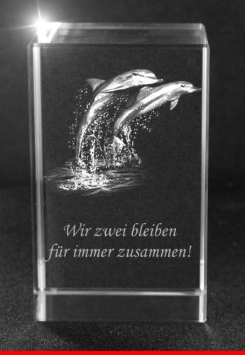 3D Glasquader I zwei Delfinen I Text: Wir zwei bleiben für immer zusammen