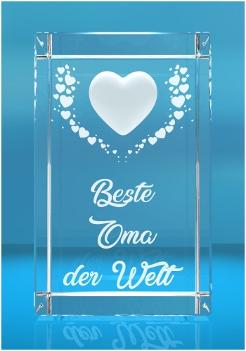 VIP-LASER   3D Kristall   Motiv: Fliegende Herzen   Beste Oma der Welt