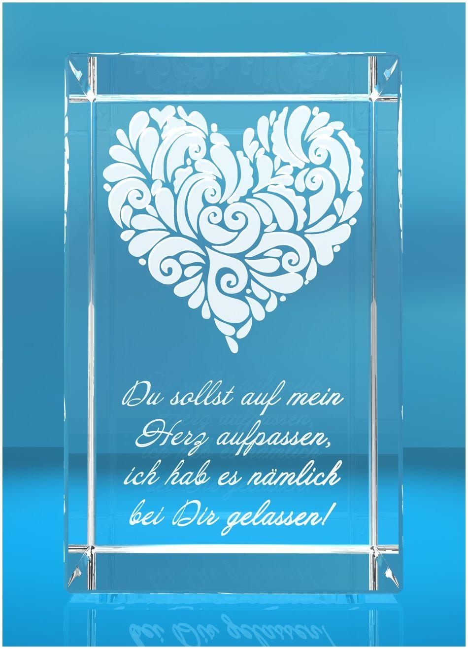 3D Glasquader verziertes Herz Du sollst auf mein Herz aufpassen... 3D Glasquader verziertes Herz Du sollst auf mein Herz aufpassen...