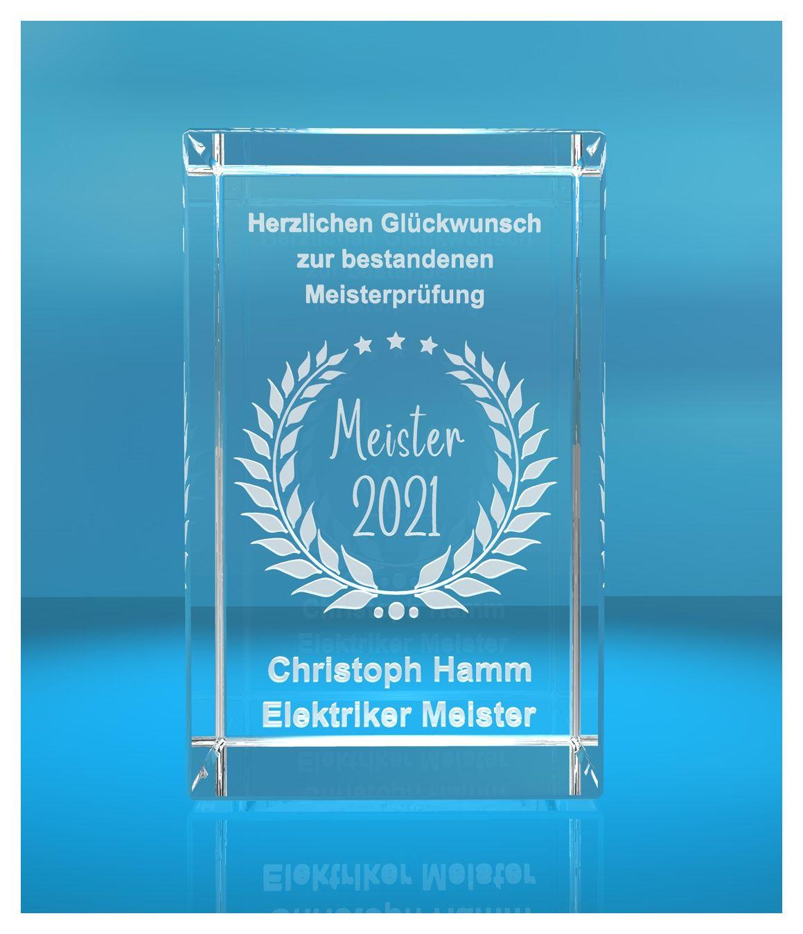 3D Glasquader   Meister 2021   Glückwunsch mit Wunschtext   Geschenk zur Meisterprüfung