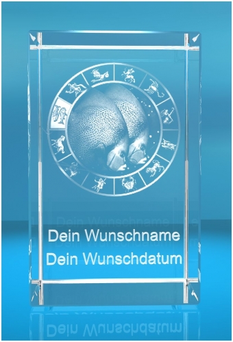 3D Glasquader Motiv: Sternzeichen Fische + Wunschtext 3D Glasquader Motiv: Sternzeichen Fische + Wunschtext
