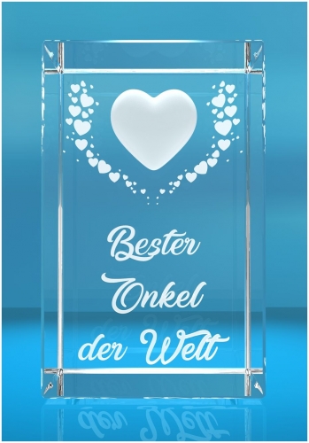 VIP-LASER   3D Kristall   Motiv: Fliegende Herzen   Bester Onkel der Welt