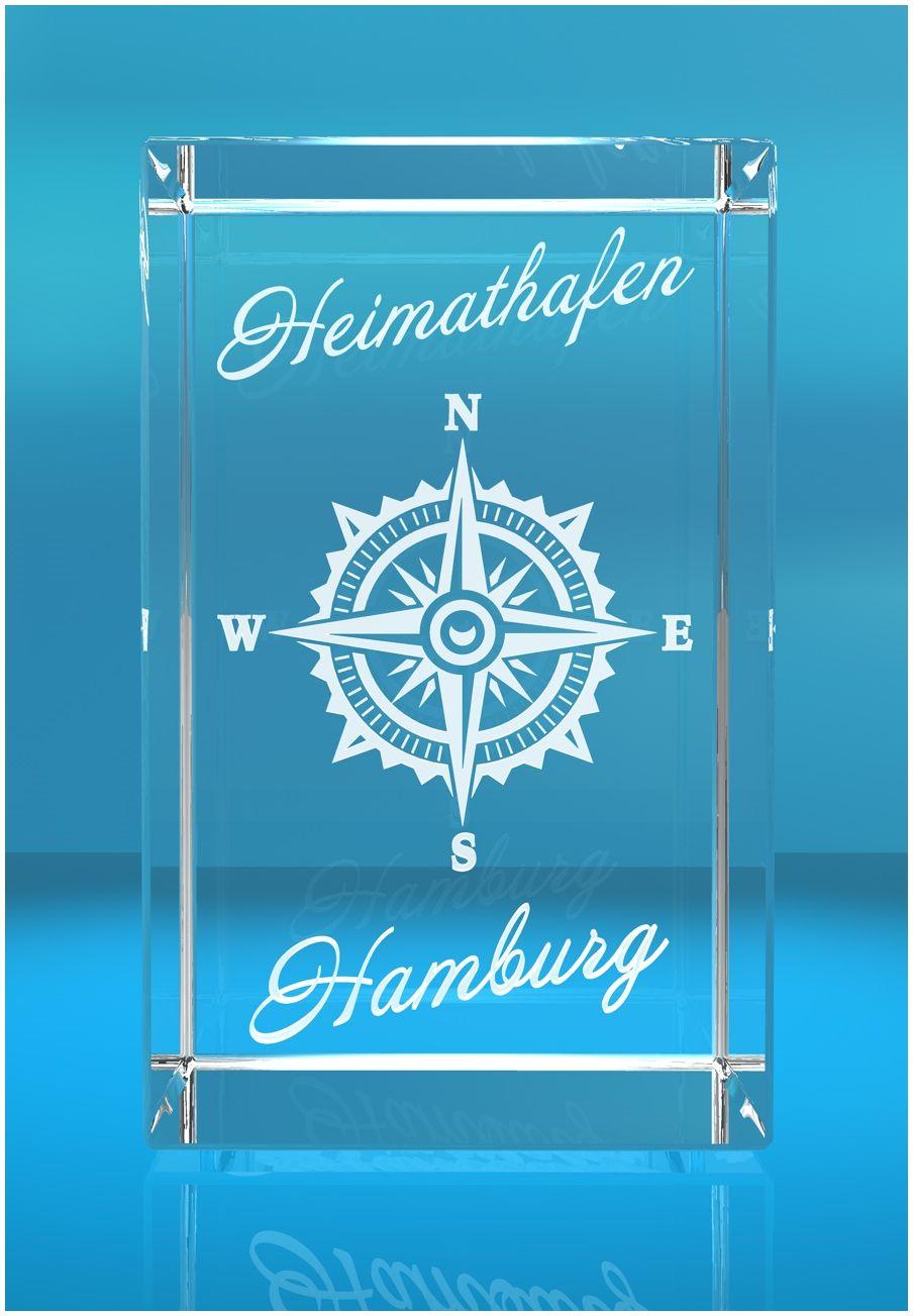 3D Glasquader I Hamburg I Windrose mit Text Heimathafen 3D Glasquader I Hamburg I Windrose mit Text Heimathafen