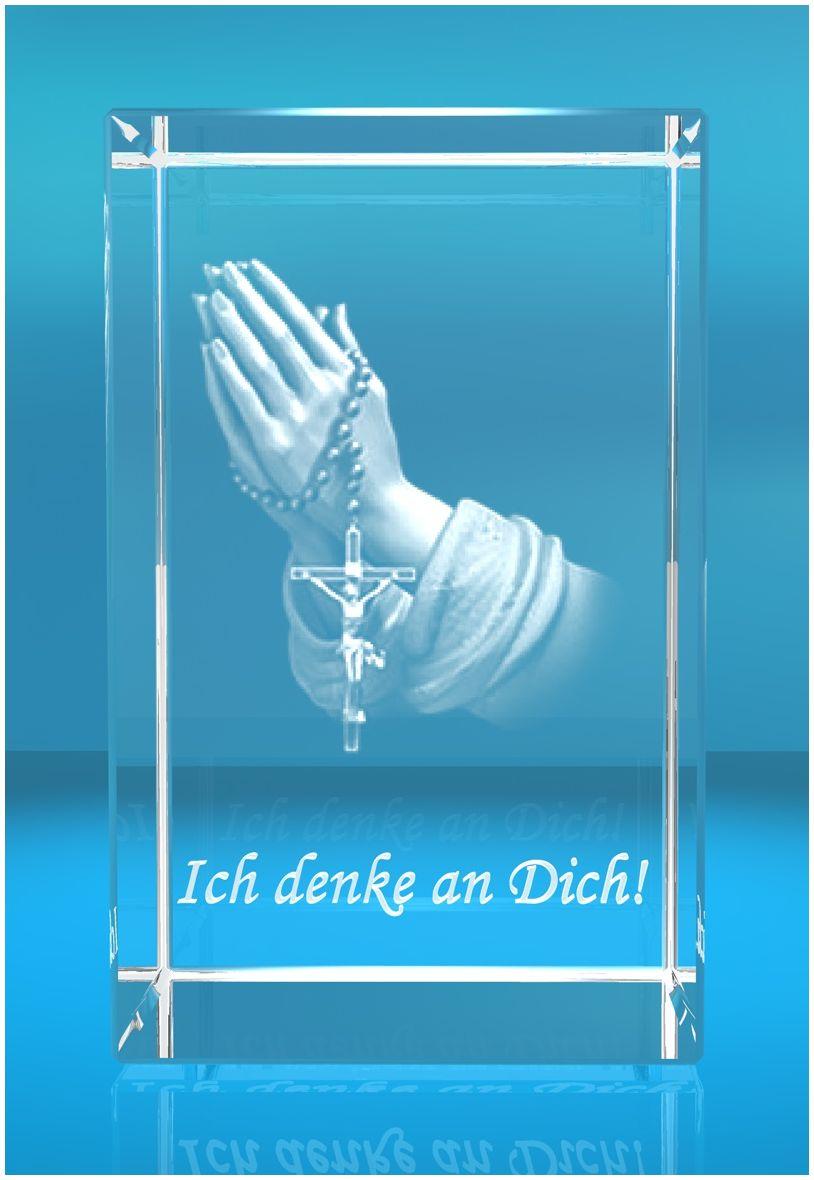 3D Glasquader Motiv: Betende Hände Text: Ich denke an Dich! 3D Glasquader Motiv: Betende Hände Text: Ich denke an Dich!