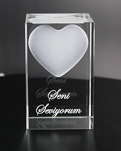 3D Glasquader I Herz I Text: Seni Seviyorum