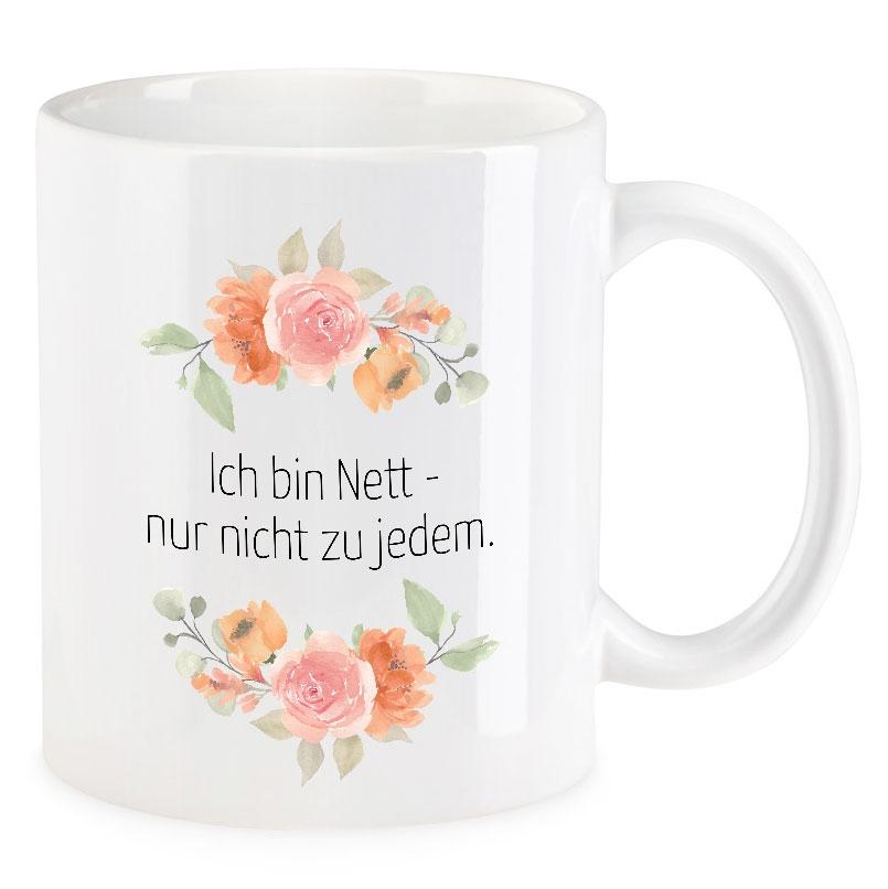 VIP-LASER Kaffee-Tasse Blütendekor mit witzigem Spruch | Ich bin Nett - nur nicht zu jedem. VIP-LASER Kaffee-Tasse Blütendekor mit witzigem Spruch | Ich bin Nett - nur nicht zu jedem.