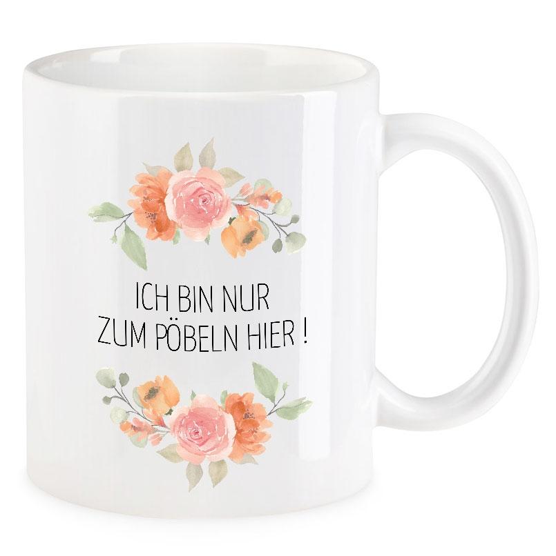 VIP-LASER Kaffee-Tasse Blütendekor mit witzigem Spruch | Ich bin nur zum pöbeln hier! VIP-LASER Kaffee-Tasse Blütendekor mit witzigem Spruch | Ich bin nur zum pöbeln hier!