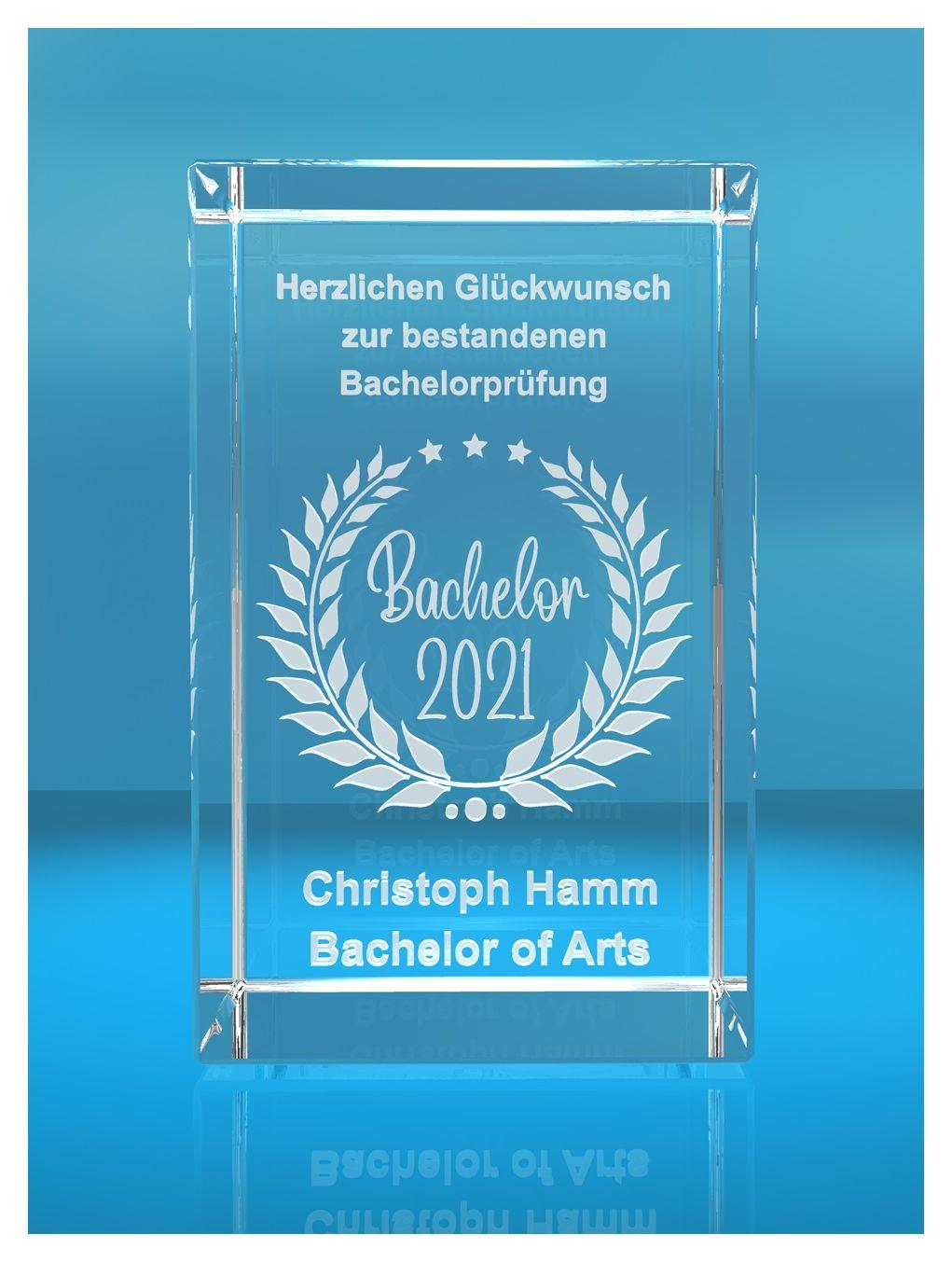 3D Glasquader Bachelor + Jahreszahl Glückwunsch mit Wunschtext Geschenk zur Bachelorprüfung 3D Glasquader Bachelor + Jahreszahl Glückwunsch mit Wunschtext Geschenk zur Bachelorprüfung