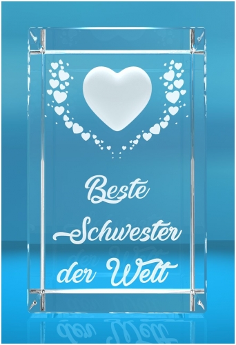 VIP-LASER   3D Kristall   Motiv: Fliegende Herzen   Beste Schwester der Welt