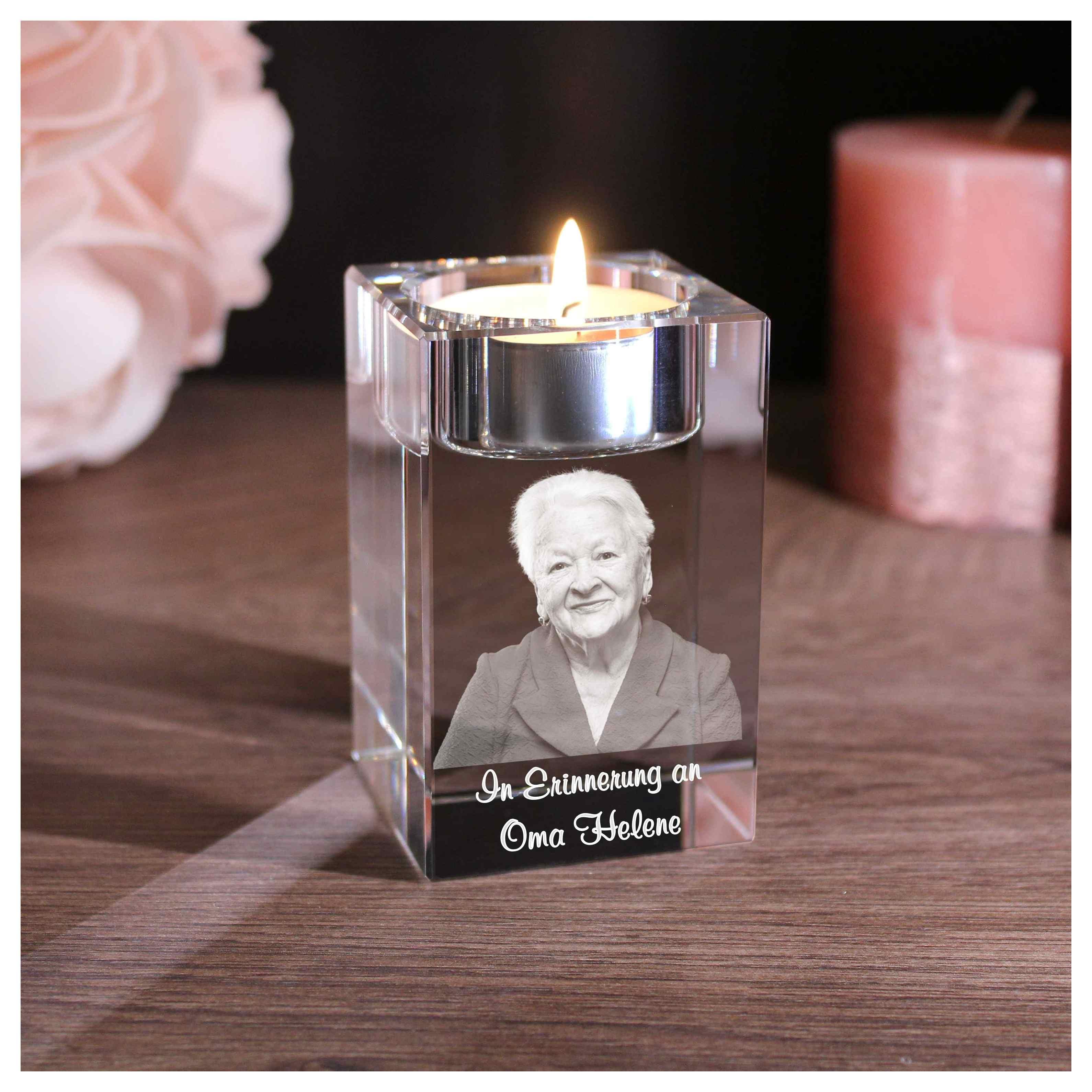 2D Glasfoto Teelicht-Halter mit Deinem Wunschfoto und Wunschtext
