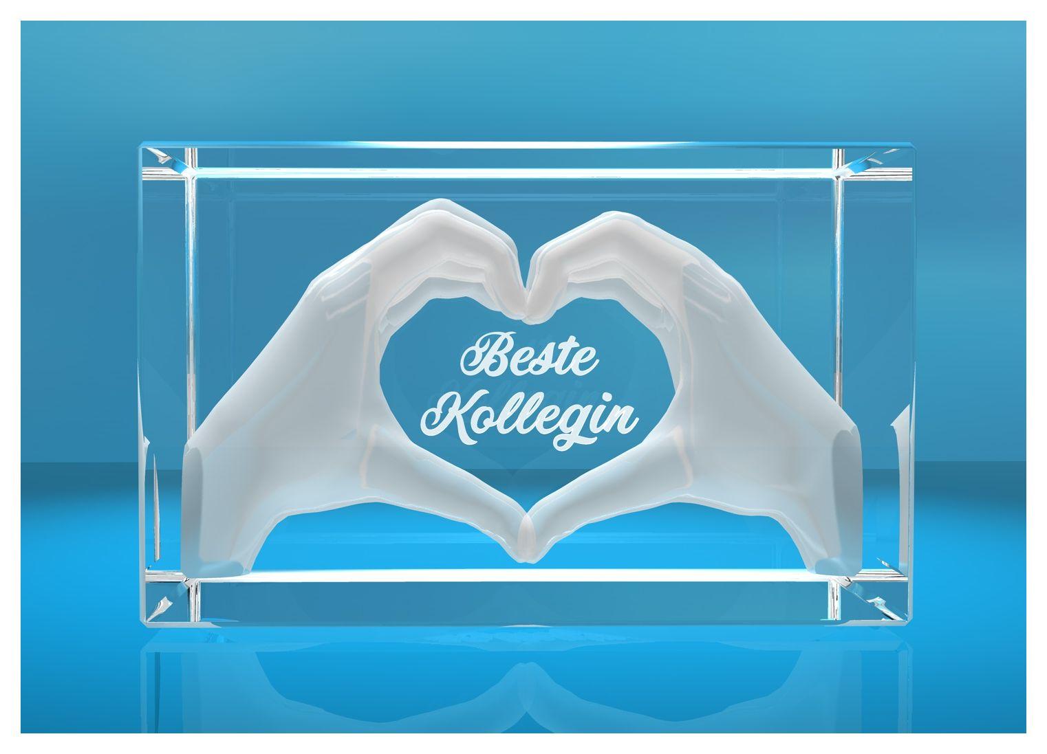 3D Glasquader I Herz aus Händen mit Gravur I Text: Beste Kollegin 3D Glasquader I Herz aus Händen mit Gravur I Text: Beste Kollegin