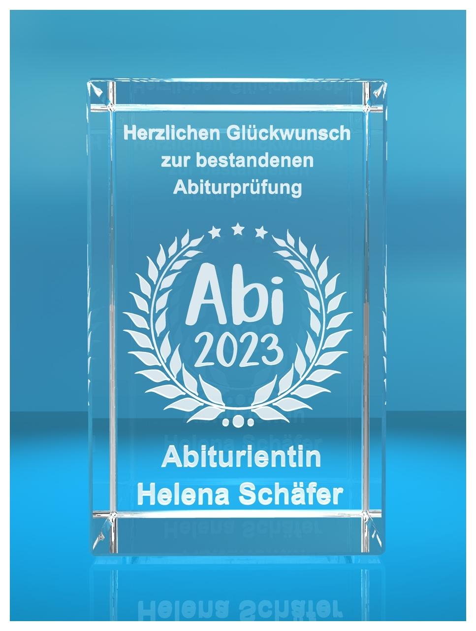 3D Glasquader Abitur 2023 Glückwunsch mit Wunschtext Geschenk zur Abiturprüfung