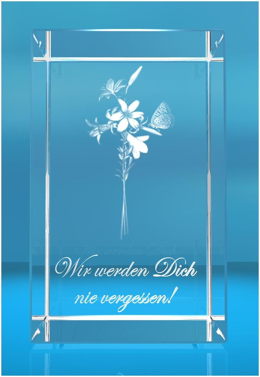 3D Glasquader Lilien Text: Wir werden Dich nie vergessen! 3D Glasquader Lilien Text: Wir werden Dich nie vergessen!