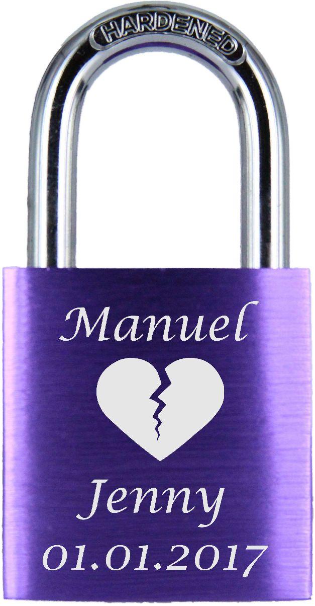 LoveGoals Liebesschloss Motiv M010 - Farbe: Lila
