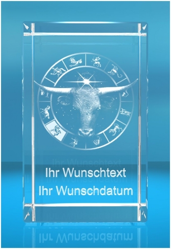 3D Glasquader   Motiv: Sternzeichen Stier + Wunschtext