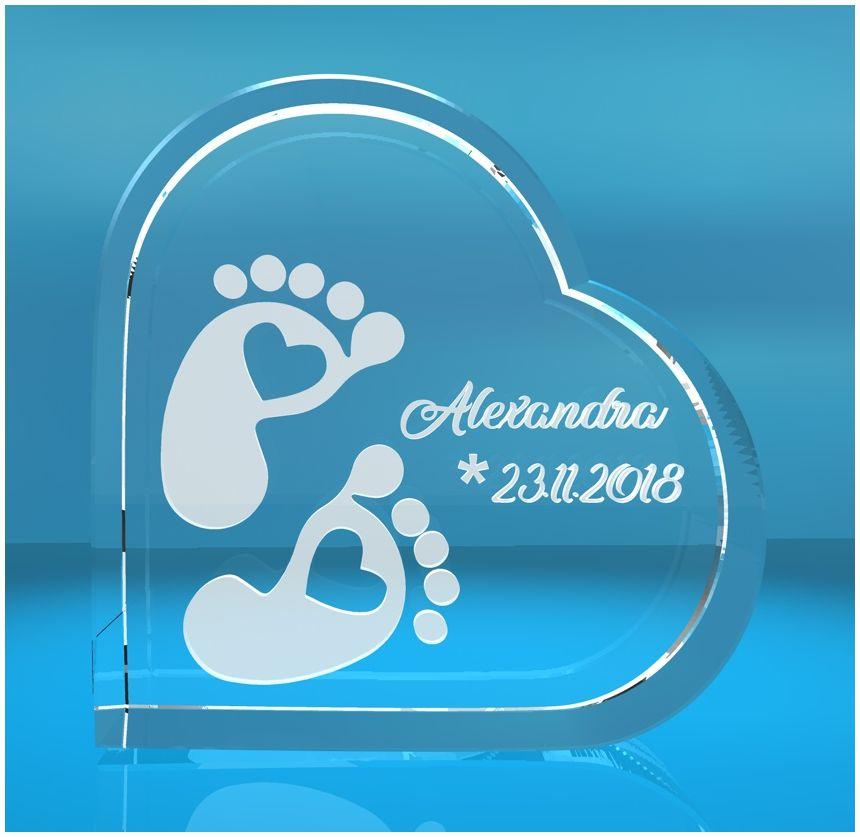 2D Glasherz Motiv: Fussabdrücke Baby + Namen + Datum 2D Glasherz Motiv: Fussabdrücke Baby + Namen + Datum