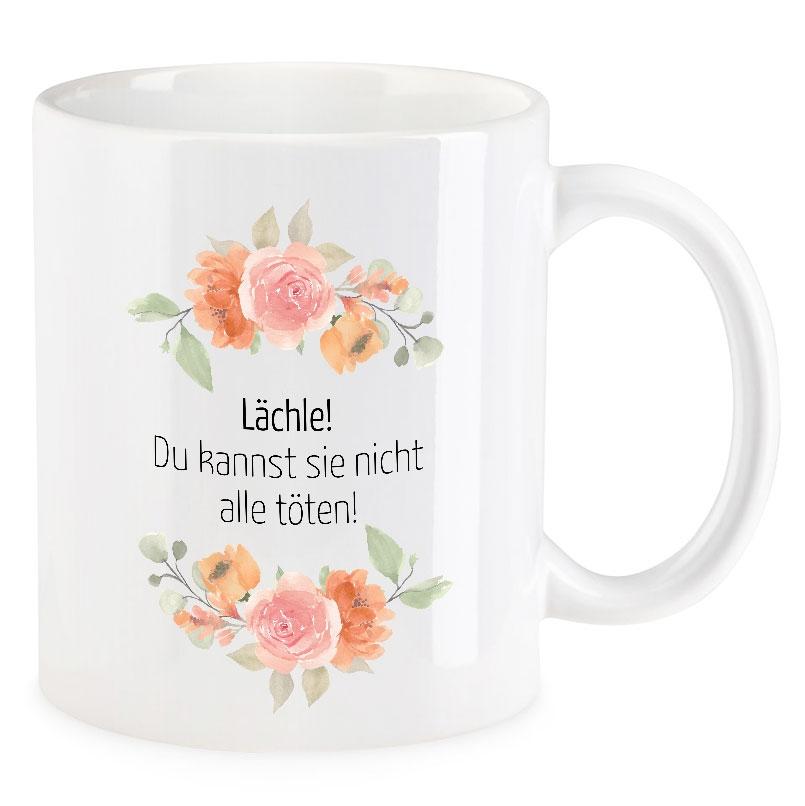 VIP-LASER Kaffee-Tasse Blütendekor mit witzigem Spruch | Lächle! Du kannst sie nicht alle töten! VIP-LASER Kaffee-Tasse Blütendekor mit witzigem Spruch | Lächle! Du kannst sie nicht alle töten!