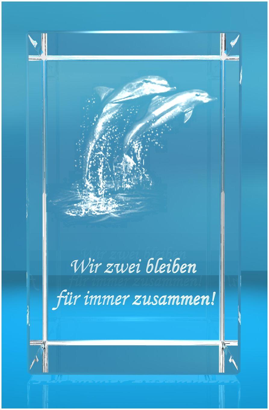 3D Glasquader I zwei Delfinen I Text: Wir zwei bleiben für immer zusammen