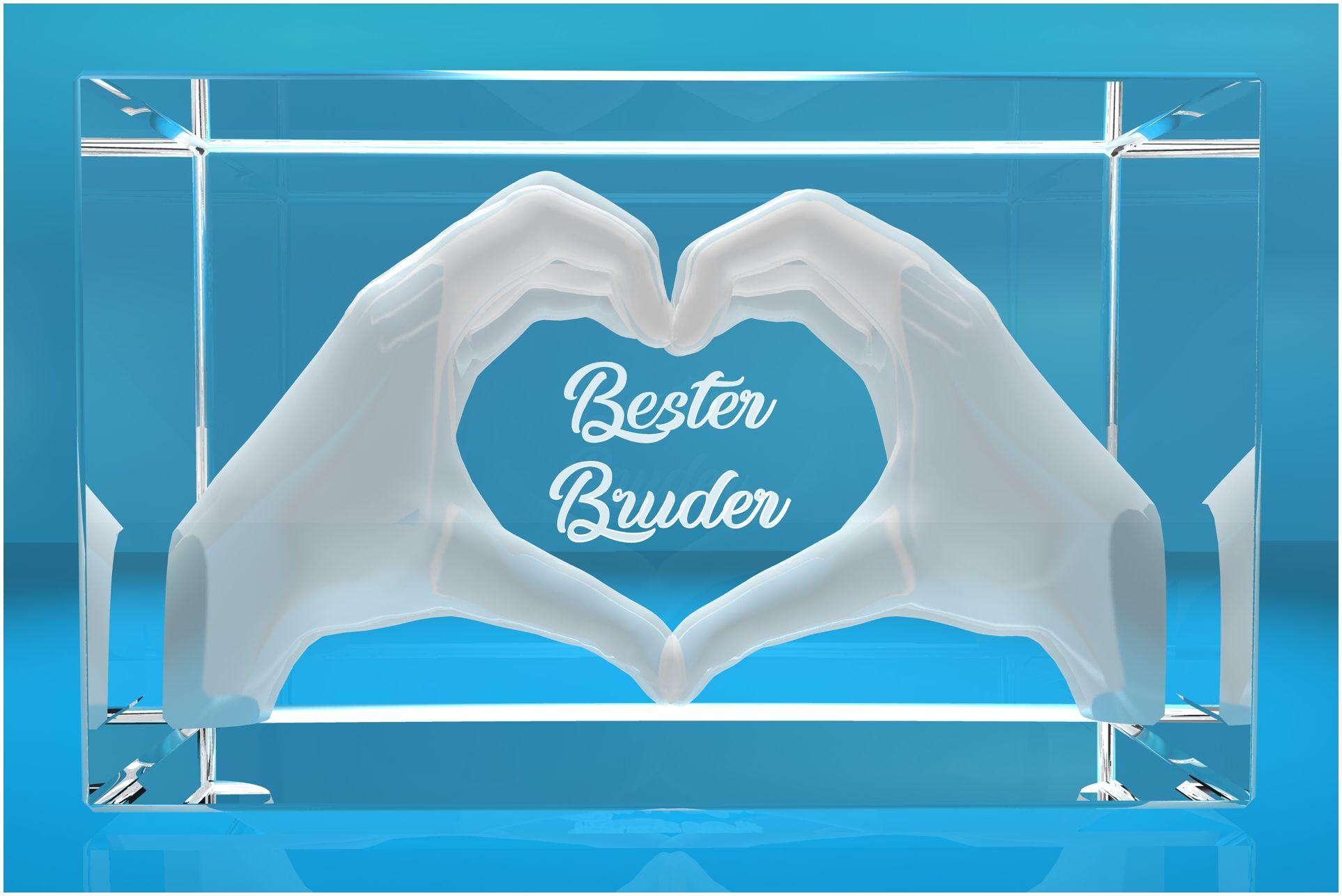 3D Glasquader I Herz aus Händen mit Gravur I Text: Bester Bruder! 3D Glasquader I Herz aus Händen mit Gravur I Text: Bester Bruder!