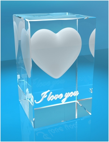 3D Glasquader I Herz I Text: I love you