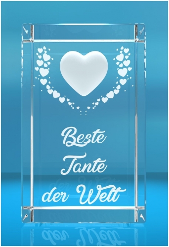 VIP-LASER   3D Kristall   Motiv: Fliegende Herzen   Beste Tante der Welt
