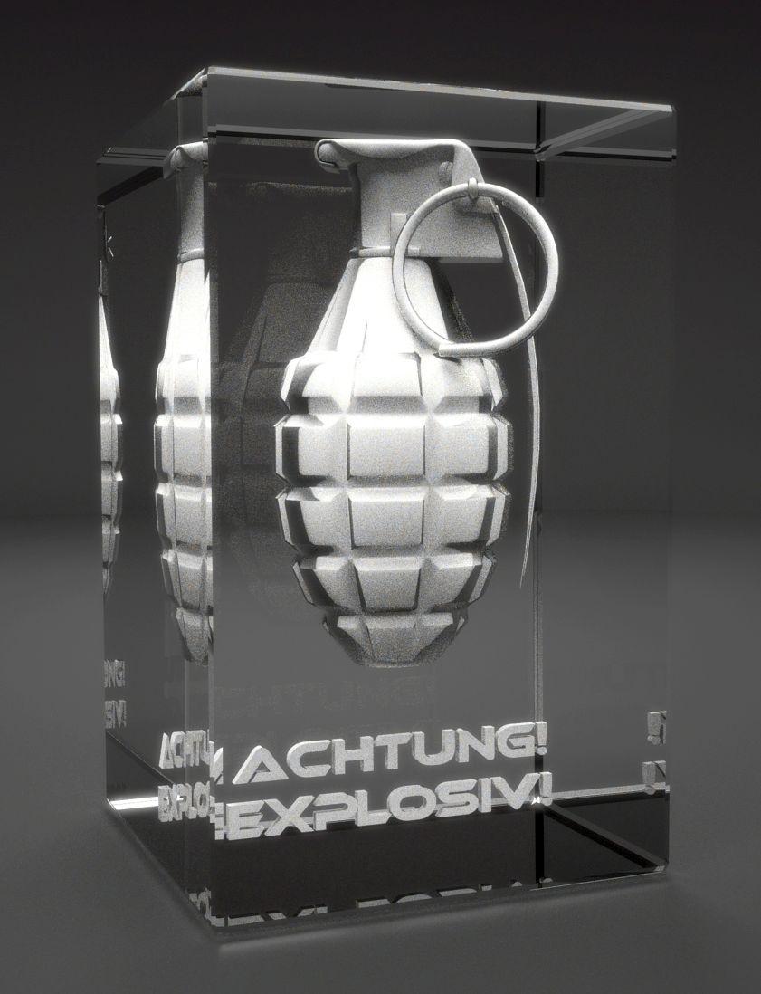 VIP-LASER I 3D Glaskristall Handgranate I Gravur : Achtung Explosiv VIP-LASER I 3D Glaskristall Handgranate I Gravur : Achtung Explosiv
