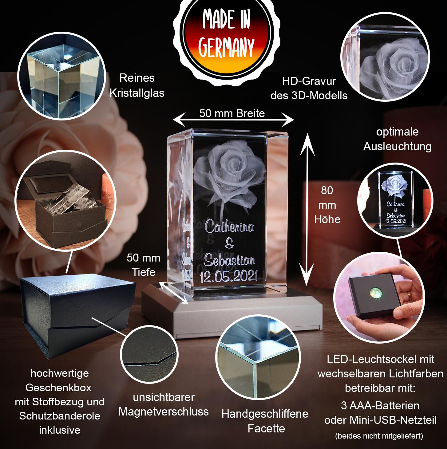 LoveGoals 3D Glaskristall Rose