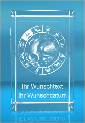 3D Glasquader   Motiv: Sternzeichen Wassermann + Wunschtext