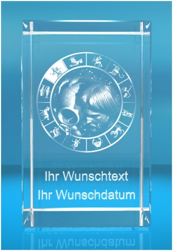3D Glasquader Motiv: Sternzeichen Wassermann + Wunschtext 3D Glasquader Motiv: Sternzeichen Wassermann + Wunschtext