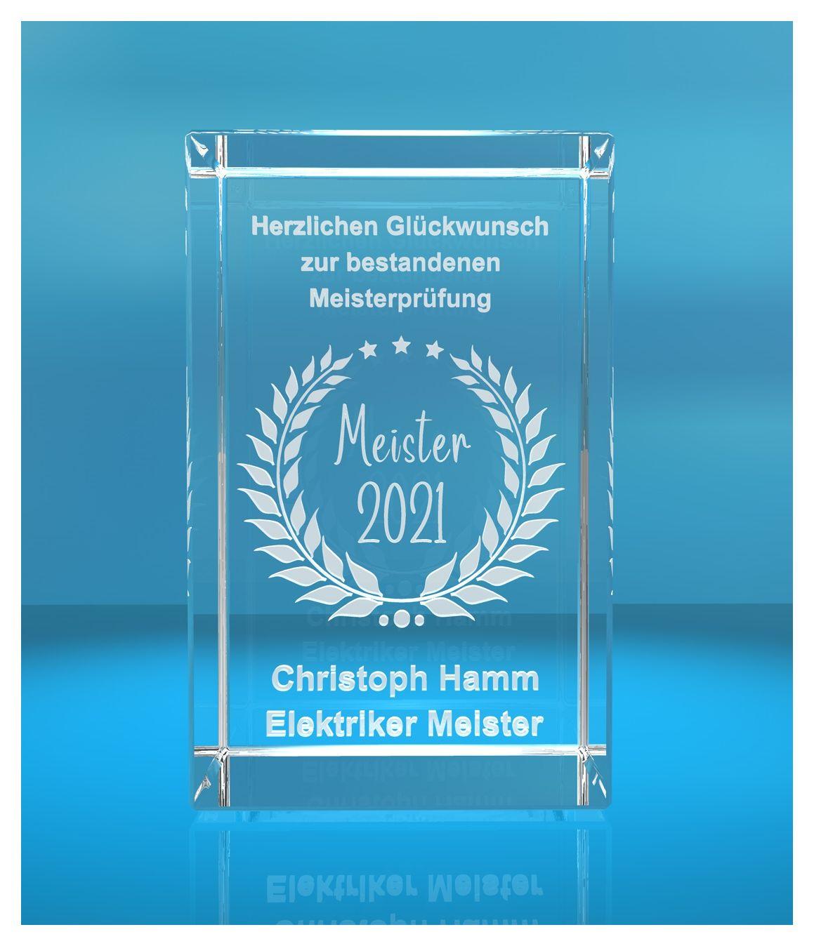 3D Glasquader Meister Glückwunsch mit Wunschtext Geschenk zur Meisterprüfung 3D Glasquader Meister Glückwunsch mit Wunschtext Geschenk zur Meisterprüfung