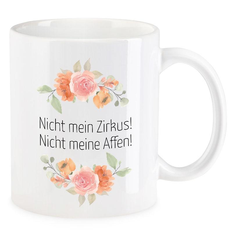 VIP-LASER Kaffee-Tasse Blütendekor mit witzigem Spruch | Nicht mein Zirkus! Nicht meine Affen! VIP-LASER Kaffee-Tasse Blütendekor mit witzigem Spruch | Nicht mein Zirkus! Nicht meine Affen!