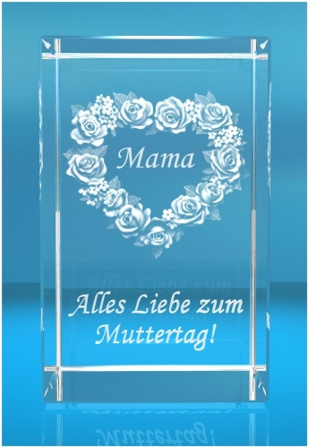 3D Glasquader   Motiv: Rosenherz   Alles liebe zum Muttertag!