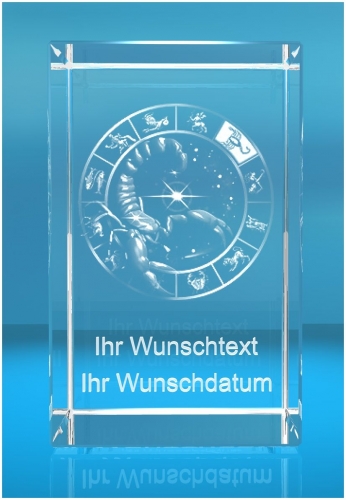 3D Glasquader Motiv: Sternzeichen Skorpion + Wunschtext 3D Glasquader Motiv: Sternzeichen Skorpion + Wunschtext