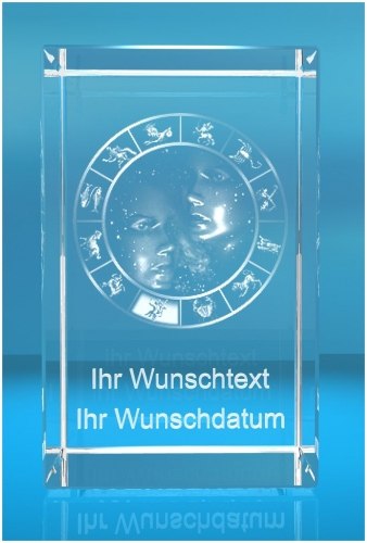 3D Glasquader Motiv: Sternzeichen Zwillinge + Wunschtext 3D Glasquader Motiv: Sternzeichen Zwillinge + Wunschtext