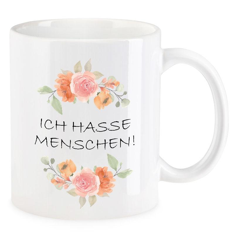 VIP-LASER Kaffee-Tasse Blütendekor mit witzigem Spruch | ICH HASSE MENSCHEN VIP-LASER Kaffee-Tasse Blütendekor mit witzigem Spruch | ICH HASSE MENSCHEN