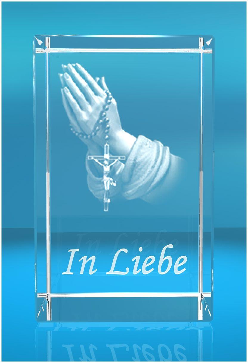 3D Glasquader Motiv: Betende Hände Text: in Liebe! 3D Glasquader Motiv: Betende Hände Text: in Liebe!