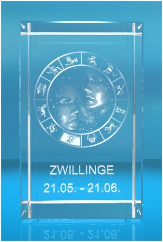 3D Glasquader Motiv: Sternzeichen Zwillinge 3D Glasquader Motiv: Sternzeichen Zwillinge