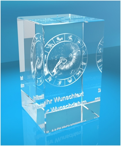 3D Glasquader Motiv: Sternzeichen Widder + Wunschtext 3D Glasquader Motiv: Sternzeichen Widder + Wunschtext