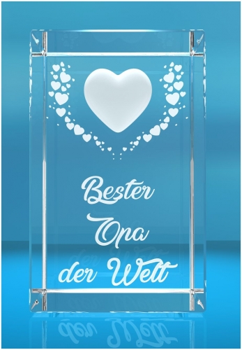 VIP-LASER   3D Kristall   Motiv: Fliegende Herzen   Bester Opa der Welt