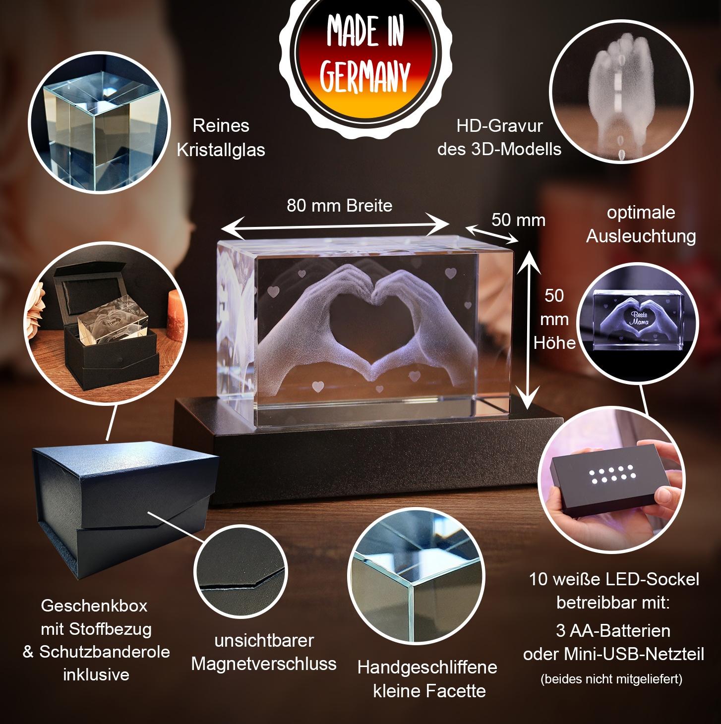 LoveGoals 3D Glaskristall | Motiv Hände | Beste Kollegin